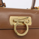 Salvatore Ferragamo Gancini Hand Bag Leather 2way Brown Gold Auth 196812-17