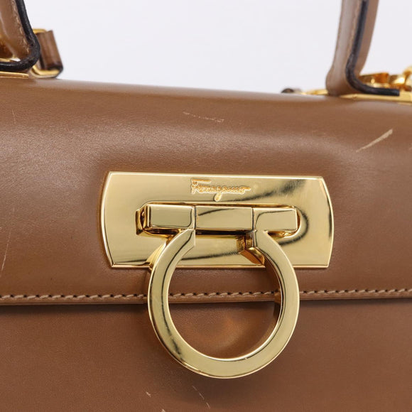 Salvatore Ferragamo Gancini Hand Bag Leather 2way Brown Gold Auth 196812
