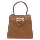 Salvatore Ferragamo Gancini Hand Bag Leather 2way Brown Gold Auth 196812-2
