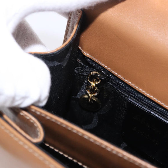 Salvatore Ferragamo Gancini Hand Bag Leather 2way Brown Gold Auth 196812