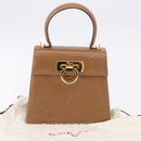 Salvatore Ferragamo Gancini Hand Bag Leather 2way Brown Gold Auth 196812-28