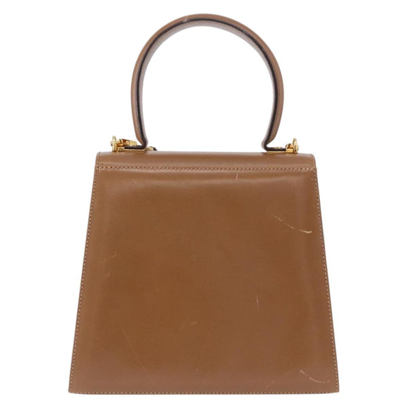 Salvatore Ferragamo Gancini Hand Bag Leather 2way Brown Gold Auth 196812