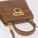Salvatore Ferragamo Gancini Hand Bag Leather 2way Brown Gold Auth 196812-7