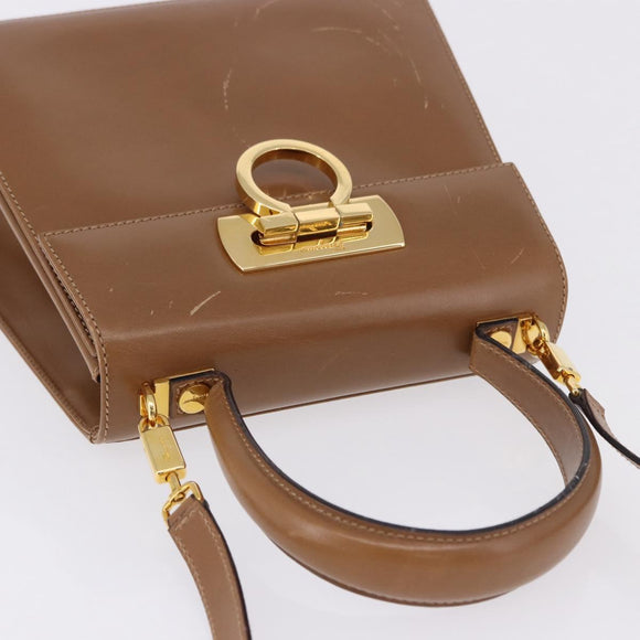 Salvatore Ferragamo Gancini Hand Bag Leather 2way Brown Gold Auth 196812
