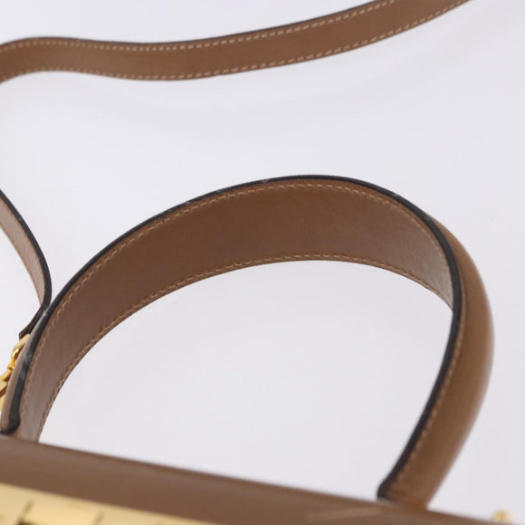 Salvatore Ferragamo Gancini Hand Bag Leather 2way Brown Gold Auth 196812