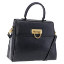 Salvatore Ferragamo Gancini Hand Bag Leather 2way Navy Gold Auth 196816-1