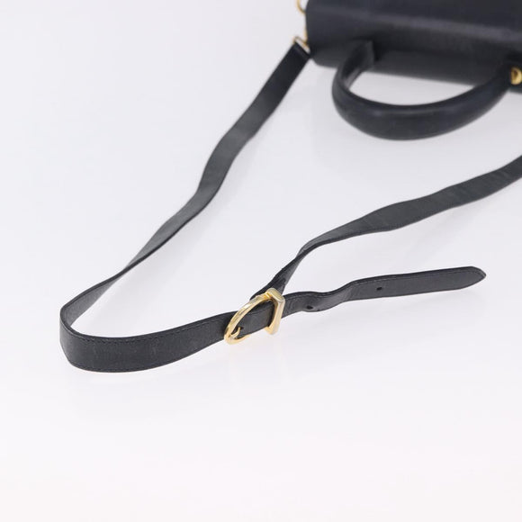 Salvatore Ferragamo Gancini Hand Bag Leather 2way Navy Gold Auth 196816