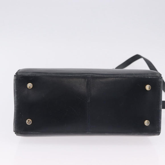 Salvatore Ferragamo Gancini Hand Bag Leather 2way Navy Gold Auth 196816