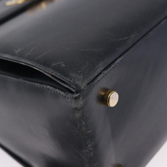 Salvatore Ferragamo Gancini Hand Bag Leather 2way Navy Gold Auth 196816