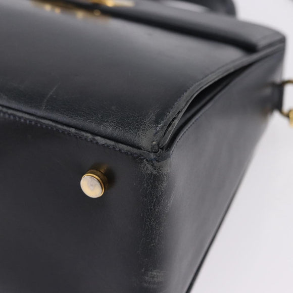 Salvatore Ferragamo Gancini Hand Bag Leather 2way Navy Gold Auth 196816