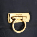 Salvatore Ferragamo Gancini Hand Bag Leather 2way Navy Gold Auth 196816-17