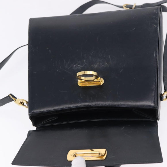 Salvatore Ferragamo Gancini Hand Bag Leather 2way Navy Gold Auth 196816
