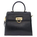Salvatore Ferragamo Gancini Hand Bag Leather 2way Navy Gold Auth 196816-2
