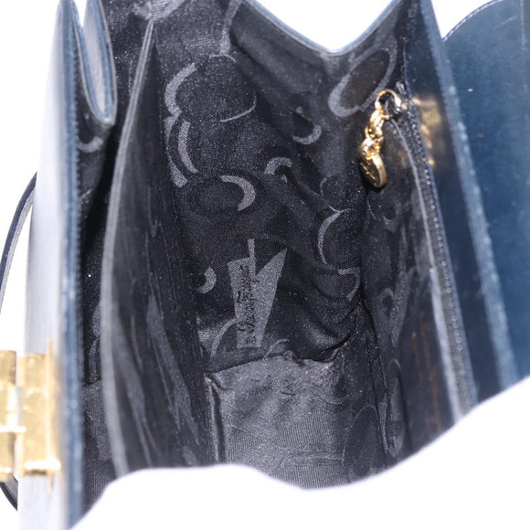 Salvatore Ferragamo Gancini Hand Bag Leather 2way Navy Gold Auth 196816