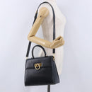 Salvatore Ferragamo Gancini Hand Bag Leather 2way Navy Gold Auth 196816-28