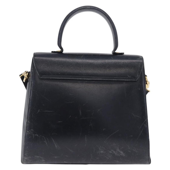 Salvatore Ferragamo Gancini Hand Bag Leather 2way Navy Gold Auth 196816