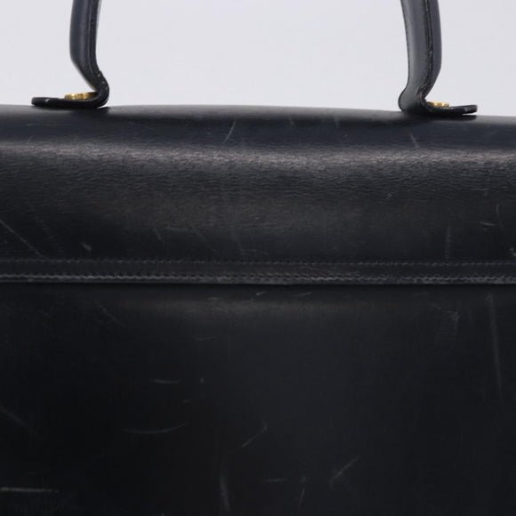 Salvatore Ferragamo Gancini Hand Bag Leather 2way Navy Gold Auth 196816
