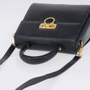 Salvatore Ferragamo Gancini Hand Bag Leather 2way Navy Gold Auth 196816-7