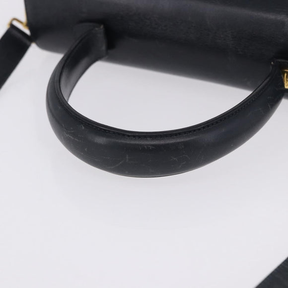 Salvatore Ferragamo Gancini Hand Bag Leather 2way Navy Gold Auth 196816