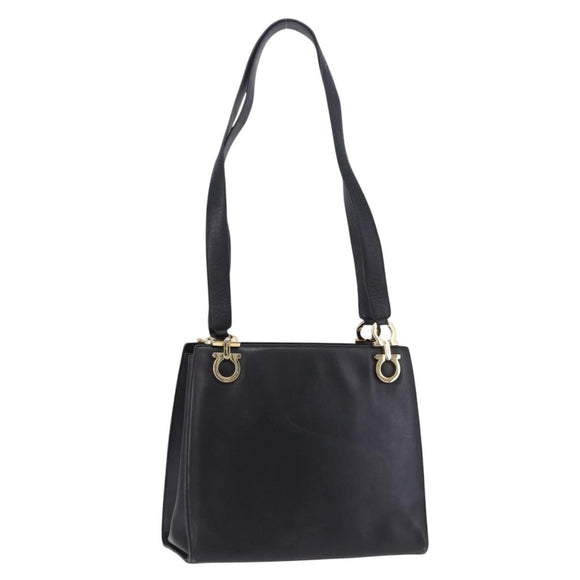Salvatore Ferragamo Gancini Shoulder Bag Leather Black Gold Auth 196817