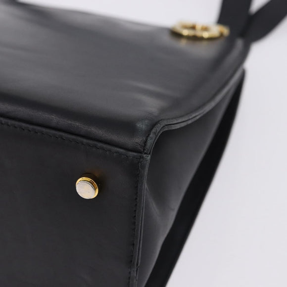 Salvatore Ferragamo Gancini Shoulder Bag Leather Black Gold Auth 196817
