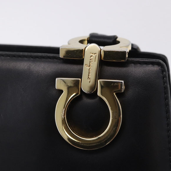 Salvatore Ferragamo Gancini Shoulder Bag Leather Black Gold Auth 196817