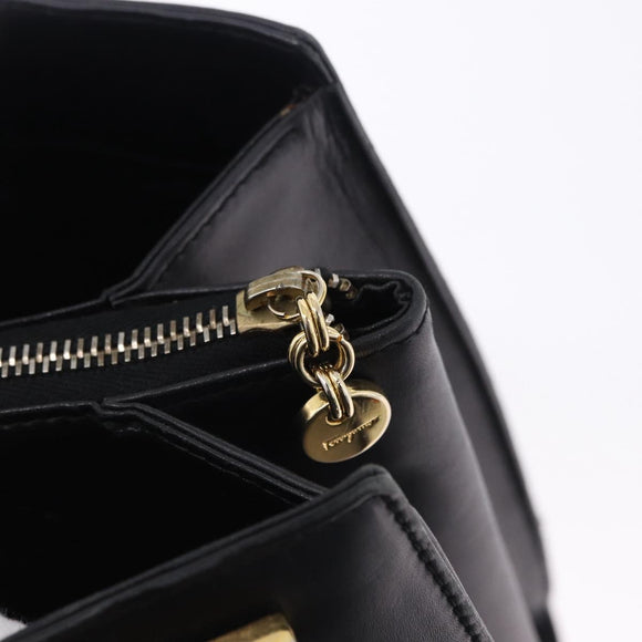 Salvatore Ferragamo Gancini Shoulder Bag Leather Black Gold Auth 196817
