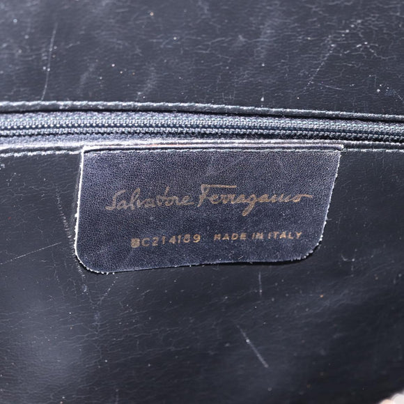 Salvatore Ferragamo Gancini Shoulder Bag Leather Black Gold Auth 196817