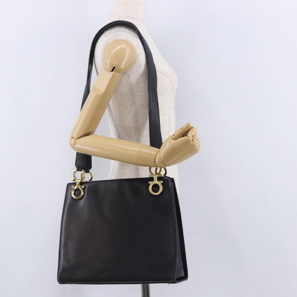 Salvatore Ferragamo Gancini Shoulder Bag Leather Black Gold Auth 196817