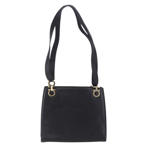Salvatore Ferragamo Gancini Shoulder Bag Leather Black Gold Auth 196817