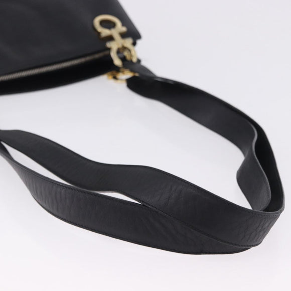 Salvatore Ferragamo Gancini Shoulder Bag Leather Black Gold Auth 196817