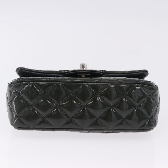 CHANEL COCO Mark Turn Lock Chain Bag Patent leather Khaki Silver CC Auth 196818M