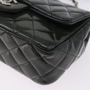 CHANEL COCO Mark Turn Lock Chain Bag Patent leather Khaki Silver CC Auth 196818M-12