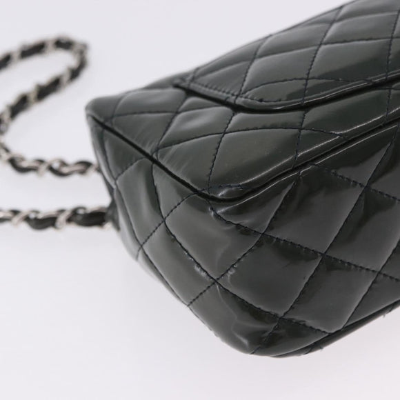 CHANEL COCO Mark Turn Lock Chain Bag Patent leather Khaki Silver CC Auth 196818M