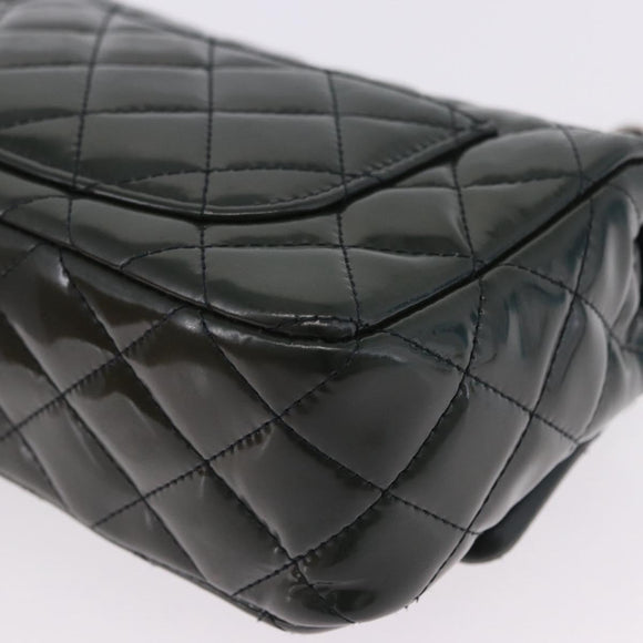 CHANEL COCO Mark Turn Lock Chain Bag Patent leather Khaki Silver CC Auth 196818M