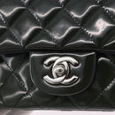 CHANEL COCO Mark Turn Lock Chain Bag Patent leather Khaki Silver CC Auth 196818M-15
