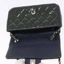 CHANEL COCO Mark Turn Lock Chain Bag Patent leather Khaki Silver CC Auth 196818M-16