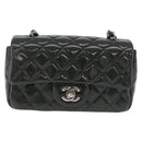 CHANEL COCO Mark Turn Lock Chain Bag Patent leather Khaki Silver CC Auth 196818M-2