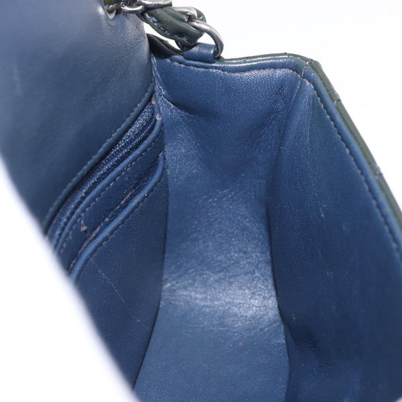 CHANEL COCO Mark Turn Lock Chain Bag Patent leather Khaki Silver CC Auth 196818M