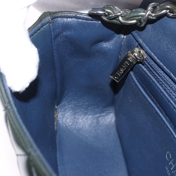 CHANEL COCO Mark Turn Lock Chain Bag Patent leather Khaki Silver CC Auth 196818M