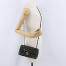 CHANEL COCO Mark Turn Lock Chain Bag Patent leather Khaki Silver CC Auth 196818M-29