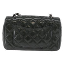CHANEL COCO Mark Turn Lock Chain Bag Patent leather Khaki Silver CC Auth 196818M-3