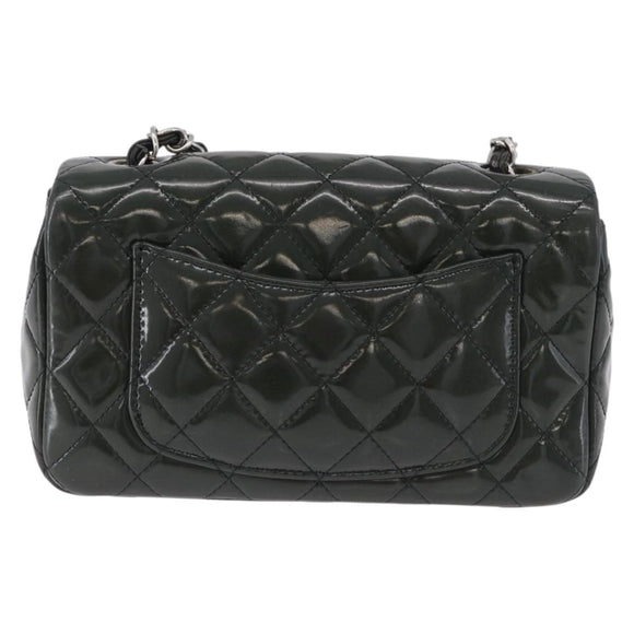 CHANEL COCO Mark Turn Lock Chain Bag Patent leather Khaki Silver CC Auth 196818M