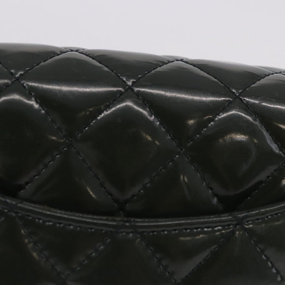CHANEL COCO Mark Turn Lock Chain Bag Patent leather Khaki Silver CC Auth 196818M