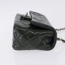 CHANEL COCO Mark Turn Lock Chain Bag Patent leather Khaki Silver CC Auth 196818M-5