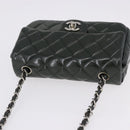 CHANEL COCO Mark Turn Lock Chain Bag Patent leather Khaki Silver CC Auth 196818M-7