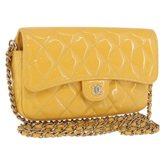 CHANEL COCO Mark Chain Shoulder Bag Patent leather Yellow Gold CC Auth 196819SAM