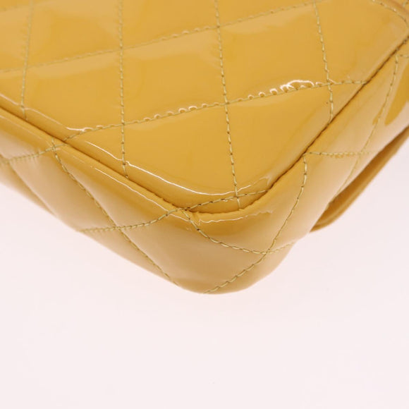 CHANEL COCO Mark Chain Shoulder Bag Patent leather Yellow Gold CC Auth 196819SAM