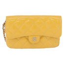 CHANEL COCO Mark Chain Shoulder Bag Patent leather Yellow Gold CC Auth 196819SAM-13