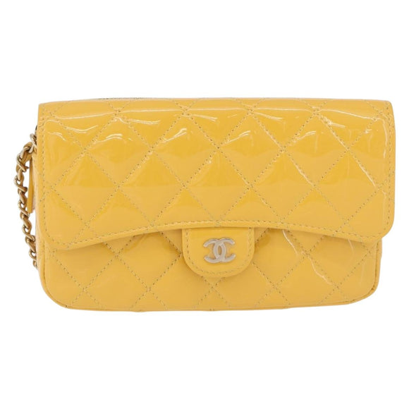 CHANEL COCO Mark Chain Shoulder Bag Patent leather Yellow Gold CC Auth 196819SAM